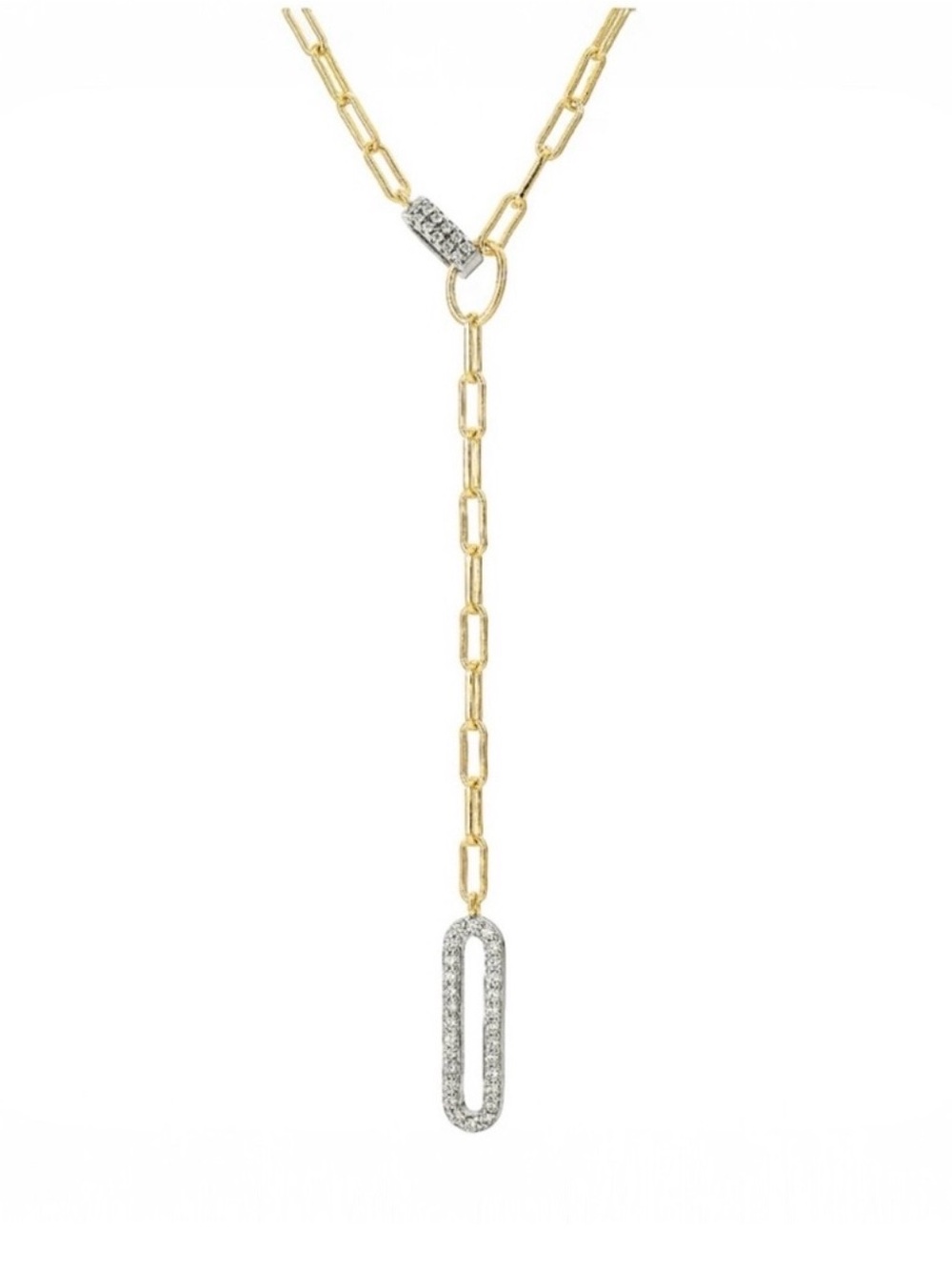Layered Gold Filled Paperclip Lariat Necklace with Toggle Detail - Women Jewelry
